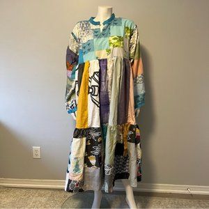 Hand Stitched Patchwork Multicolored Spring Tiered Maxi Dress Size L